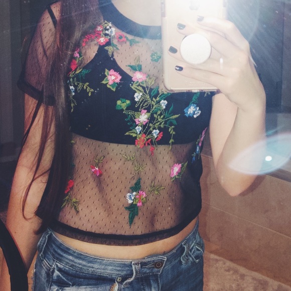 floral black mesh top